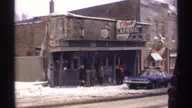 Wisconsin (1971): Purple Police Car And Officers Inspection Fire Damage At A