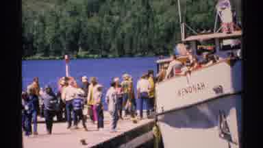 Isle Royale Michigan (1972): Crowd Of People Disembark Boat At Dock And Ranger
