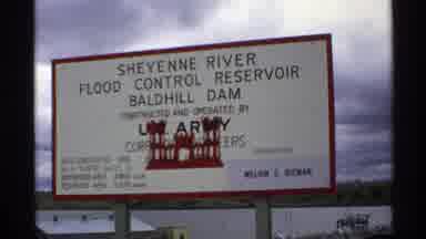 North Dakota (1972): View Of Red And White Cheyenne River Sign And River Reservoir