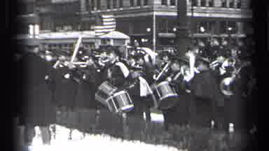 Cleveland Ohio (1937): A Band Plays In The Middle Of The Street And Others Are