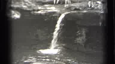 Cleveland Ohio (1938): Waterfall Of A Rock Cliff Overhang With Divers On Top