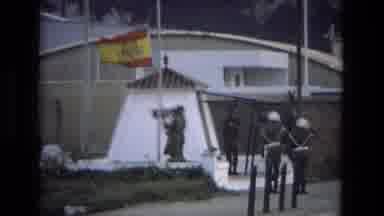 Andalusia Spain-1978: Soldier Lowers Spanish Flag At Half-Mast In Ceremonial Guard Change