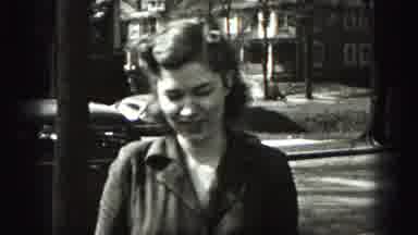 NEW CUMBERLAND PENN-1946: Woman Smiling On Suburban Street With Vintage Cars