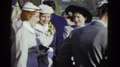 Boston Mass-1951: Women In Formal Attire Conversing At Church Event