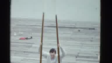 Boston Mass (1951): Man With Two Oars Rowing A Boat Down The River