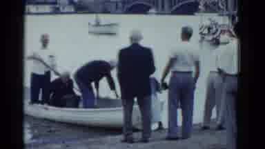 Boston Mass (1951): Elderly White Men Helped Aboard Small Boat During American Day