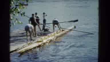 Boston Mass (1951): Row Team Retrieving Oars And Canoe From Body Of Water