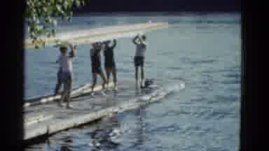Boston Mass (1951): Old Footage Boys Lake Walkway Steady Carrying Big Overhead