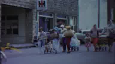 Cheyenne County Kansas (1958): Kids In Their Costumes Walking On The Road