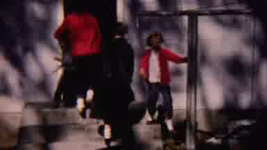 Cheyenne County Kansas (1959): Two Kids Running Out The Door While Adult And Dog
