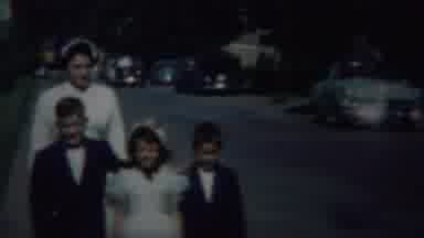Westville New Jersey (1951): Mother And Three Kids Walking In The Road
