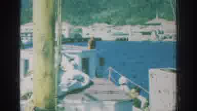 Rhodes Greece (1962): Boat Coast Along Sea Mountains And Village On Old Color Film
