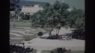 Rhodes Greece (1962): Panoramic View Of Place With Garden Trees Tables And Chairs