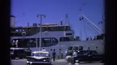 RHODES GREECE-1962: Admiring A Docked Cruise Ship With A K On It's Smoke Stack