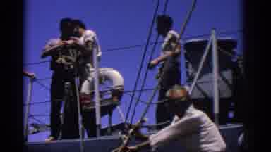 Rhodes Greece (1962): Men Working Together On A Boat On A Windy Day