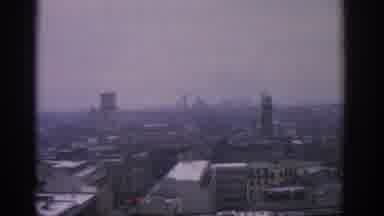 WARSAW POLAND-1963: View Of Tan And Grey City Buildings On A Foggy Day