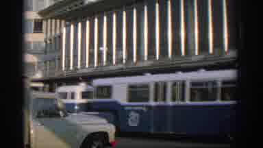 ZURICH SWIZTERLAND-1963: Blue and White Trolleybus on City Street