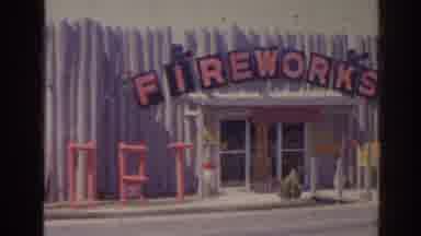 Florida USA (1962): An Old Film Showing A Fireworks Store And A Car On The Avenue