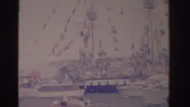 Florida USA (1962): Black And White Ship Decorated With Red Flags Sail Into