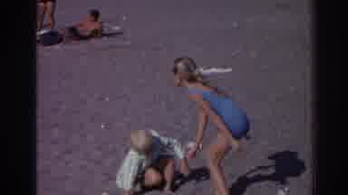 Izmir Turkey (1962): Young Girl Swimsuit Doing Twist Dance With Younger Sibling