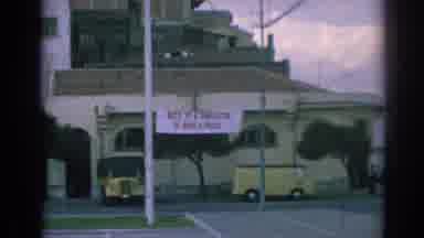 Izmir Turkey (1962): View Of Green And Yellow Building With White Houseboat Docked
