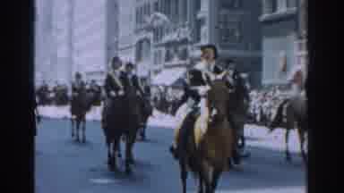 New York City (1962): Man Riding Horse With Group Of Men Playing Trumpets In Front