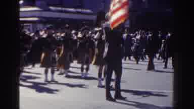 New York City (1962): Bagpipe Band Marching In Place On A Bright Sunny Day
