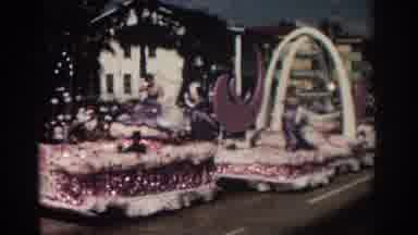 Pasadena California (1962): A Carnival Parade Going Thru A Small Town While People