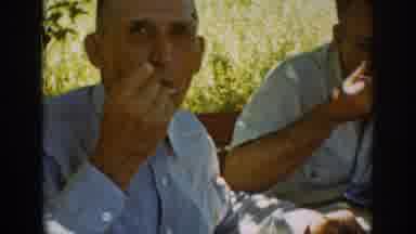 Auburn California (1939): Two Men Eating And Drinking Sitting Outside Looking