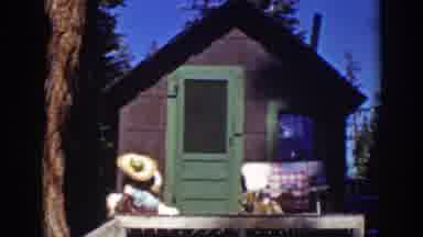 Lake Tahoe California (1939): Woman And Dog Greet Man In Front Of Cabin
