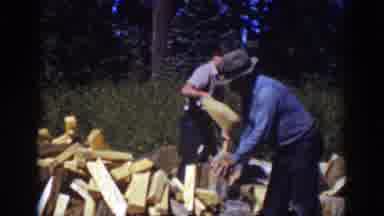 Lake Tahoe California (1939): Helping Split And Stack Firewood