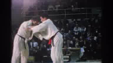 San Gabriel California (1966): Two Guys Fighting Judo Sport In An Arena Watched By