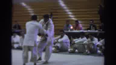 Temple City California (1966): Athletic Men White Robes Martial Arts Take Down In