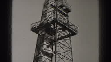 Long Beach California (1937): Panning View Of Watch Tower With Some Bushes At The