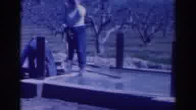 Sacramento California (1937): Working Men Blue Old Shovel Cement Concrete Outside