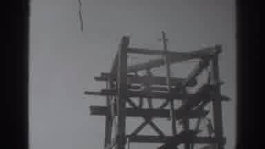 Sacramento California (1937): Man Adjust Two By Four On Top Tower Structure With