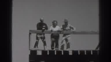 Sacramento California (1937): Three People Stand On Wooden Platform On A Bright