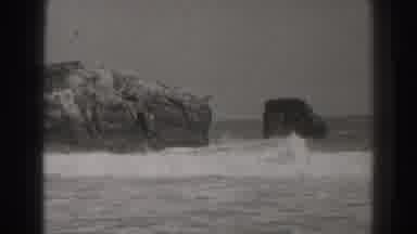 Santa Cruz California (1937): Ocean Waves Crashing Against The Rocks And Beach