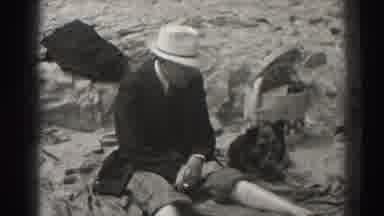Santa Cruz California (1937): Old Man Outside Sun Sunny Hat Sitting Floor Smoking