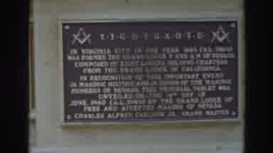 Virginia City California (1937): View Of Bronze And Brown Masonic Memorial Sign