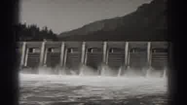 Bonneville Dam Oregon (1938): Water Spills From The Floodgates Of A Dam With