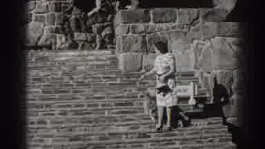 Bonneville Dam Oregon (1938): Black And White Scene Where A Woman Walks Her Dog