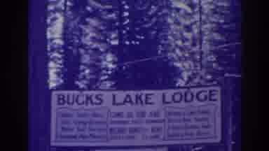 Bucks Lake California (1938): View Of Bucks Lake Lodge Sign And Log Building On A
