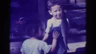 El Dorado City California (1938): Little Kids Catching A Big Fish With Vintage