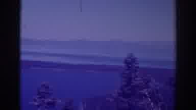 Lake Tahoe California (1938): Landscape Of Trees On A Lake Surrounded By Mountains