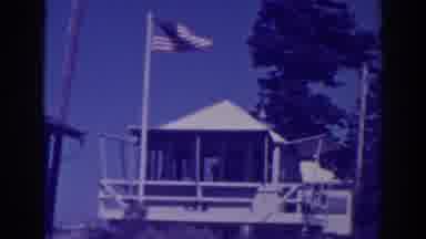 Lake Tahoe California (1938): Little White Lodge With The Flag Of The United