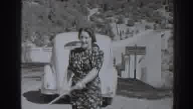 Oroville California (1938): Woman Walks Animal On Leash And Steam Train Goes