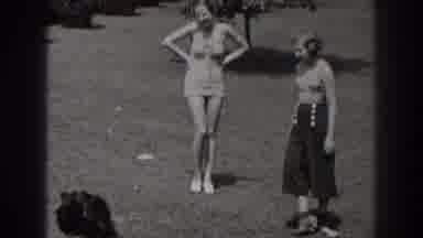 New Jersey (1938): Women Dog Park Tree Grass Skirt Lawn Laughing Shoes Walking