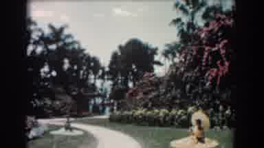 Florida (1957): Vintage Gardens With Ladies On A Picnic With Umbrella And Flowers