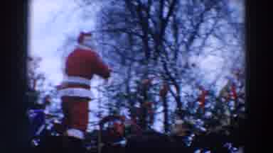 Wheeling Ohio (1957): Santa On Parade Float With Trees Through Neighborhood With